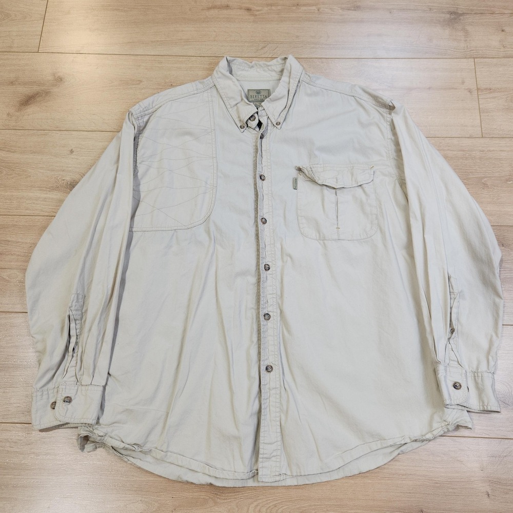 Beretta Shirt Mens 2XL Beige Vented Shooting Fishing Button Up Outdoor Hunting